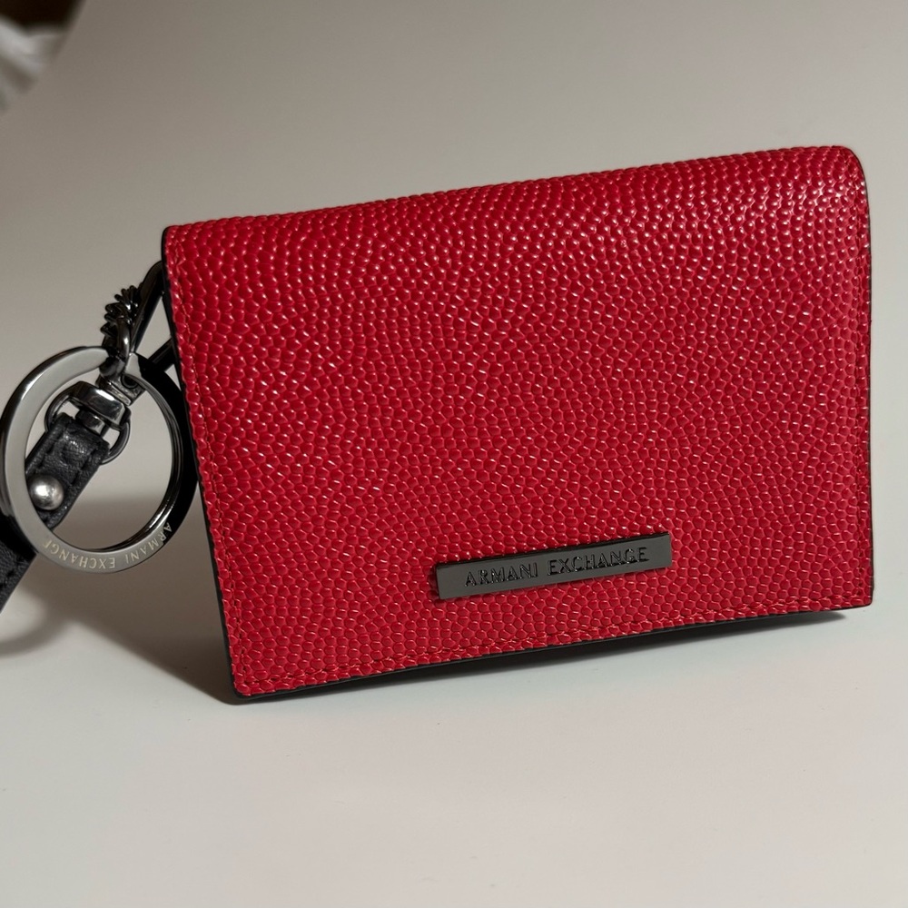 Armani Exchange red leather Wallet wristlet cardholder keychain NEW